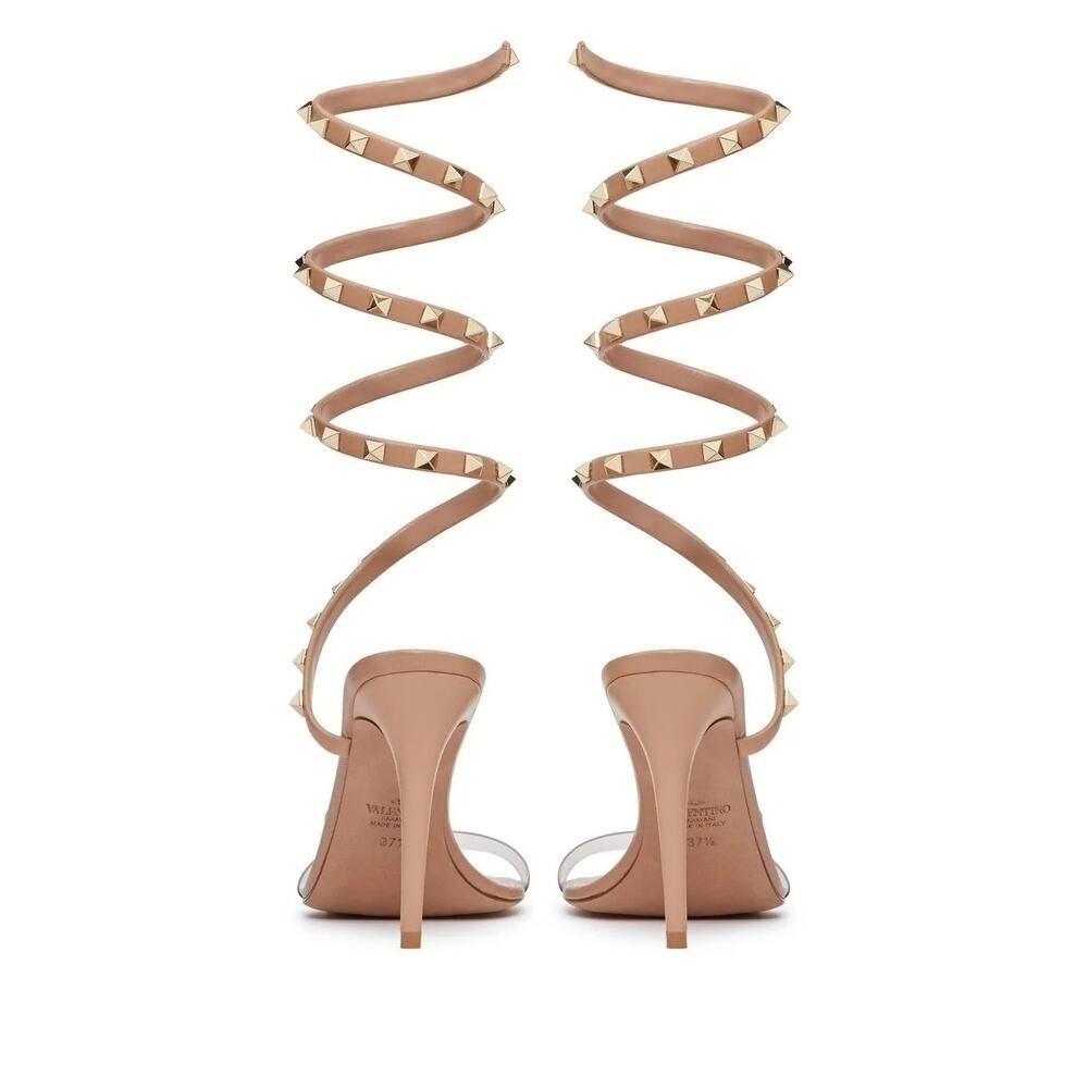 Valentino Garavani Rockstud PVC and leather wrap around heels sandals Nude 38 - Picture 4 of 8